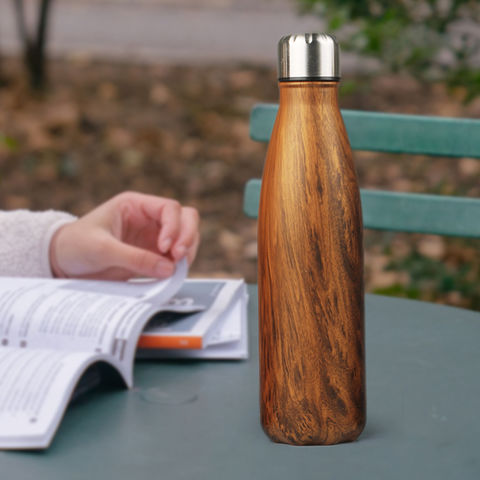 500ml Double Insulated Stainless Steel Reusable Wooden Finish Water Bottle Hot and Cold Thermos Flask Water Bottle